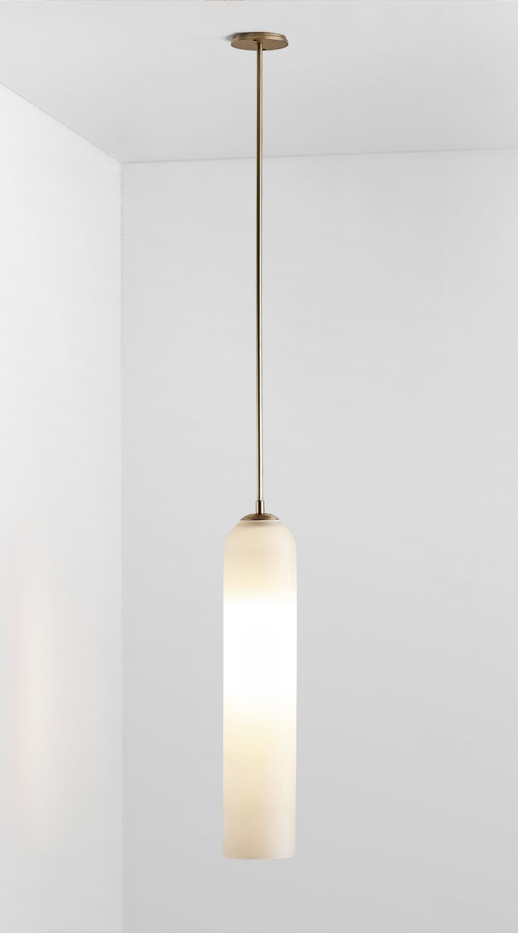 Long Tube Glass Pendant Light, ∅ 3.9′′ x H 47.2′′ / Dia 10cm x H 120cm / Black / Frosted White