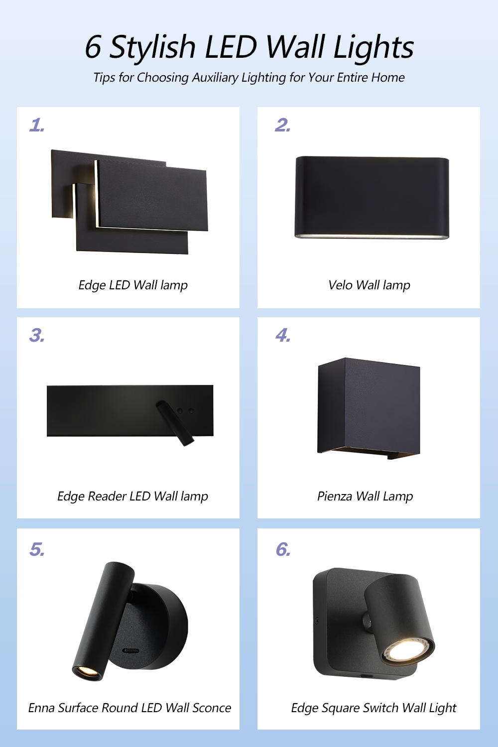 6 Stylish LED Wall Lights - Mooielight - 6 Stylish LED Wall Lights